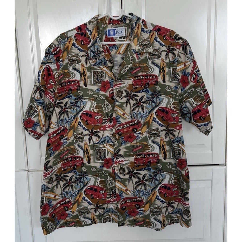 Vintage RJC Hawaiian Shirt With A Red Surf Van Print  Size XL